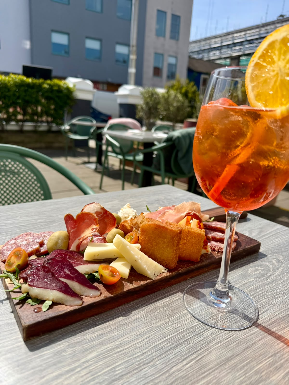 Aperol spritz with a tagliere charcuterie board