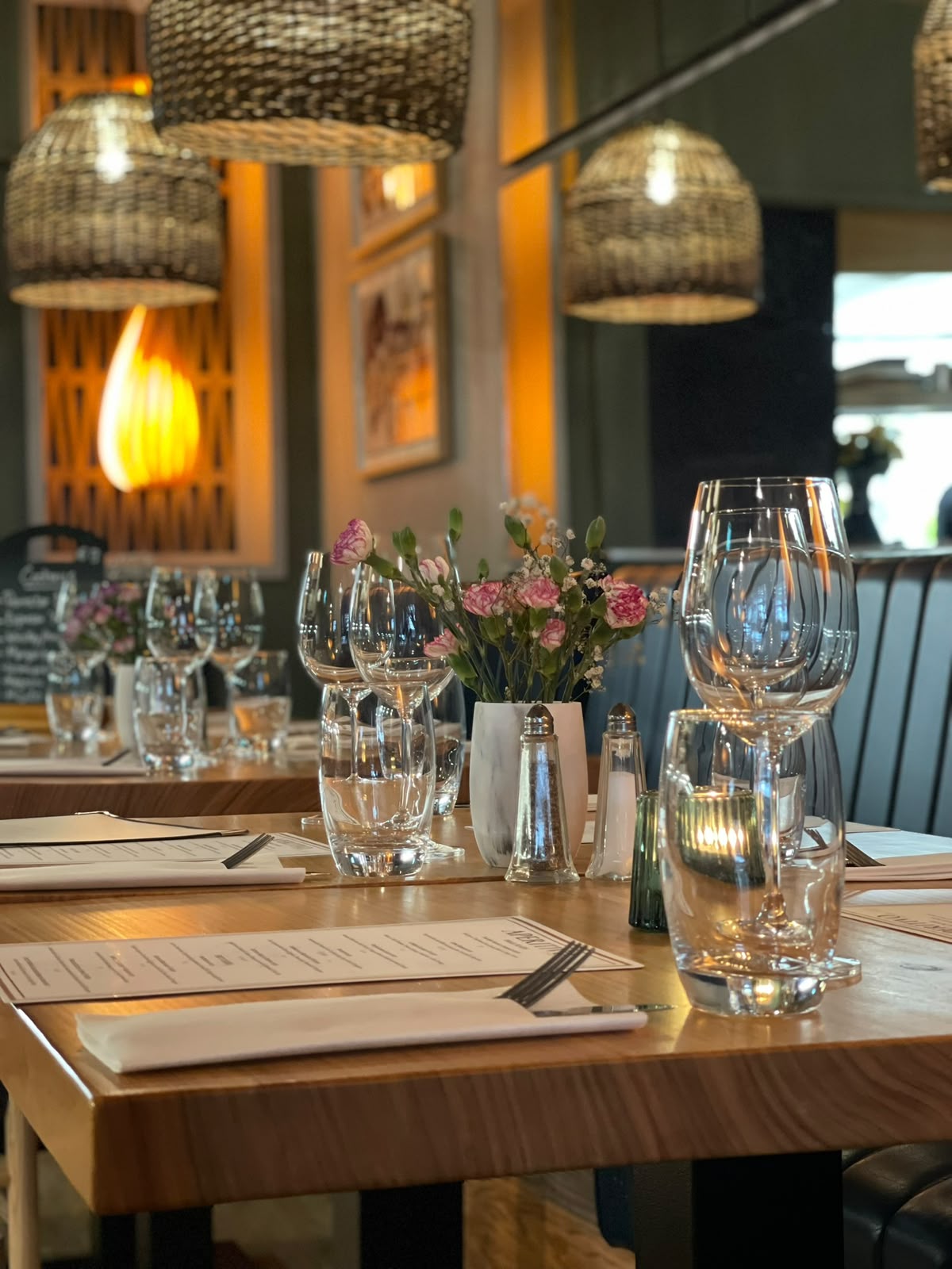 Candlelit table with fresh flowers